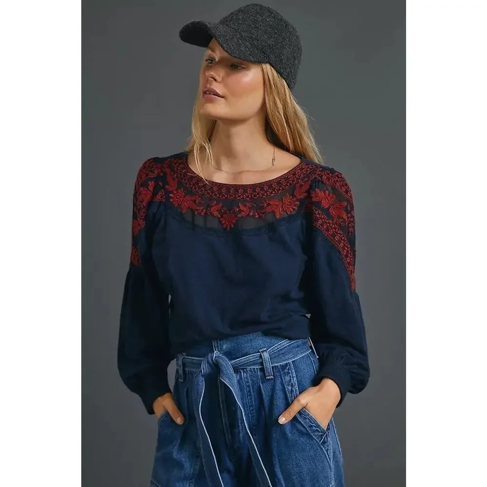 NWT❤️Anthropologie Kami Embroidered Top szS